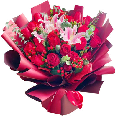 平顶山22朵红玫瑰百合，爱的火焰