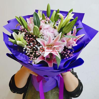 平顶山6支粉色多头百合，真诚的问候